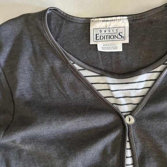 90s, Basic Editions, Grey Short Sleeve Faux Layered Cardigan Top, Minimalistic - Picture 8 of 8
